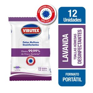 Paño Multiuso Desinfectante Certificado Contra el Sars-Cov-2 Aroma Lavanda 12 Unidades