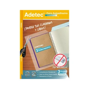 ADETEC FORRO AUTOADHESIVO TRANSPARENTE PARA LIBROS Y CUADERNOS 3 HJS 50X36CMS
